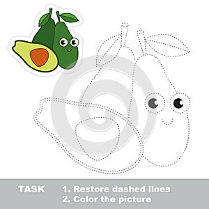 Green Avocado to be traced. Vector trace game.