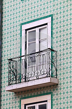 Green azulejos tiles in Lisbon, Portugal photo