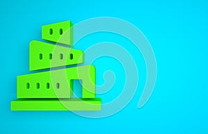 Green Babel tower bible story icon isolated on blue background. Minimalism concept. 3D render illustration