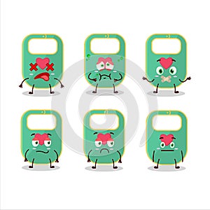 Green baby appron cartoon character with nope expression