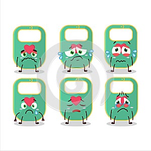 Green baby appron cartoon character with sad expression
