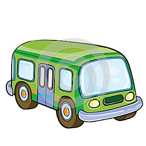 green baby bus, toy, cartoon illustration, isolated object on white background, vector