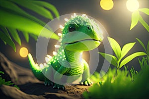 green baby dinosaur bright image bokeh. ai generative