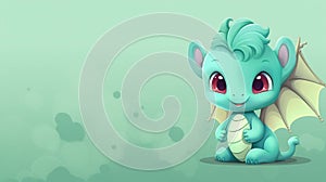 green baby dragon, cute colorful cartoon characters design. banner with space for text