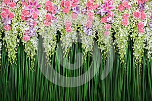 Green backdrop flowers arrangement