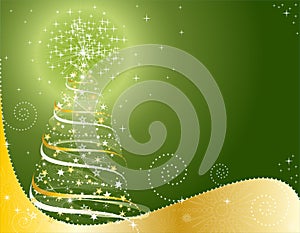 Green background with Christmas tree