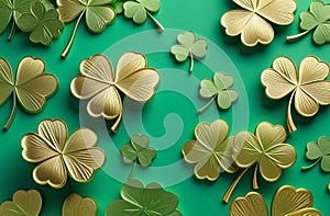 Green background with gold and green 3D shamrocks