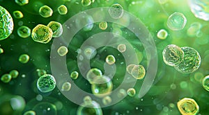 A green background with many small bubbles