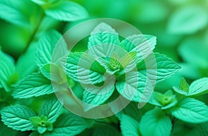 Green background with mint leaves