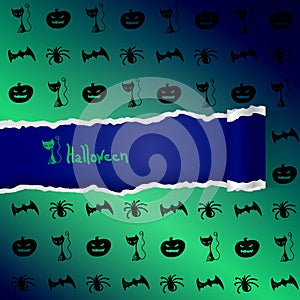 Green background with pattern of Halloween characters