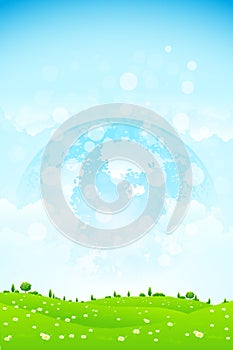 Green Background with Planet in the Sky