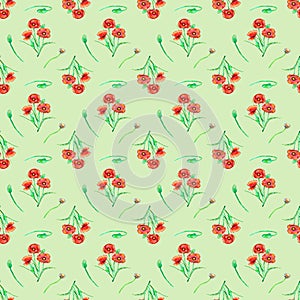 Green background with red hand painted poppies