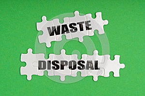 On a green background, there are puzzles on which it is written - waste disposal