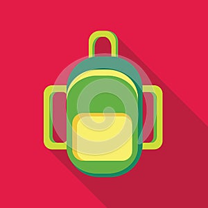 Green backpack icon in flat style