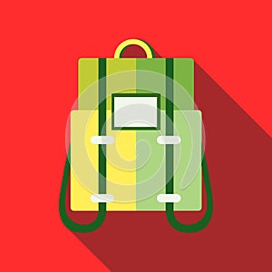 Green backpack icon in flat style