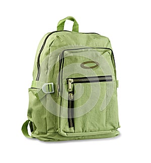 Green backpack isolated
