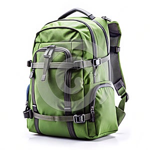 Green backpack isolated on white