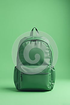 Green Backpack with Multiple Compartments on Bright Green Background