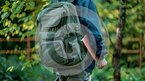The green backpack in nature.AI generated image