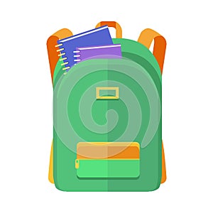 Green Backpack Schoolbag Icon with Notebooks