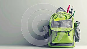 The Green Backpack with Supplies.AI generated image