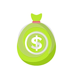 Green Bag with Dollar Sign Isolated. Vector Sack