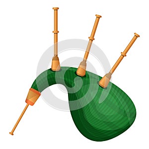 Green bagpipes icon, cartoon style