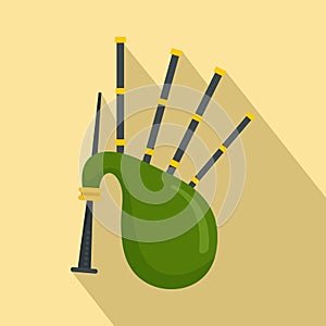 Green bagpipes icon, flat style