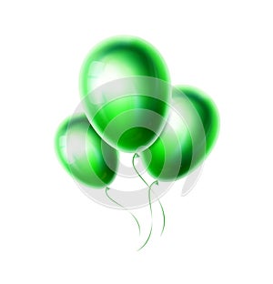 Green balloons bunch and group isolated on white background. Realistic object for birthday party, holiday celebration