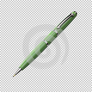 A green ballpoint pen isolated on transparent background