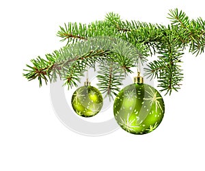 Green balls on christmas tree branch