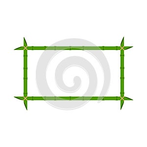 Green bamboo frame vector wood design illustration nature isolated white. Empty border bamboo frame template stick with rope stem