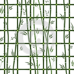 Green bamboo lattice pattern with bamboo stems and leaves