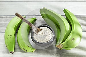 Green banana flour on the table