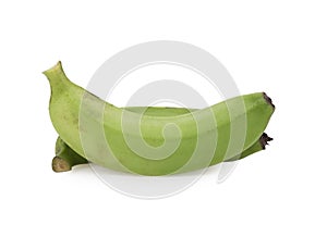 Green bananas on white background