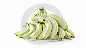 A green bananas on a white background. This image captures the natural beauty and freshness of these tropical fruits