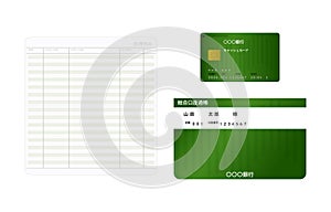 Green bank passbook closed and open And set of cash card set