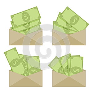 Green banknote in paper envelope, bribe wage or salary