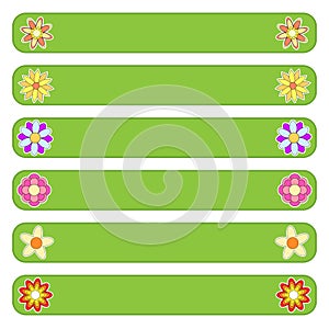 Green banner collection with colorful flowers