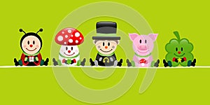 Green Banner Ladybug Fly Agaric Chimney Sweep Pig And Cloverleaf