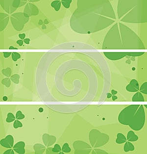 green banners with clover leaves. Templates for saint Patrick\'s day. Vector backgrounds