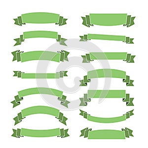 Green banners set blank ribbons