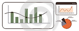 Bar Graphs, Pie Chart, and Line Graph Representing Data Analysis and Performance Tracking