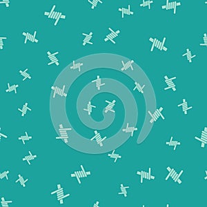 Green Barbed wire icon isolated seamless pattern on green background. Vector