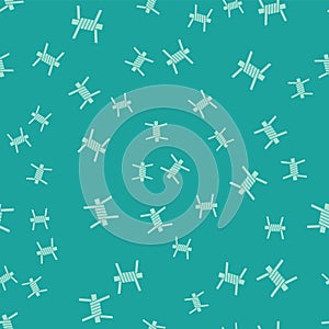 Green Barbed wire icon isolated seamless pattern on green background. Vector