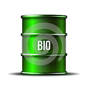 Green barrel of biofuel with word BIO isolated on white background