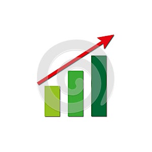 Green bars red arrow. Growth stock diagram financial graph. Business success. Vector illustration.
