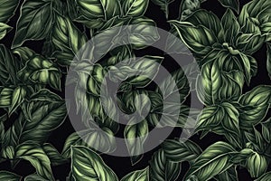 Green basil leaf texture. Generative AI