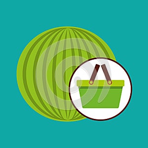 Green basket fresh watermelon design icon photo