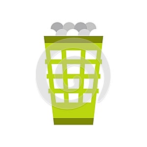 Green basket with golf balls flat icon